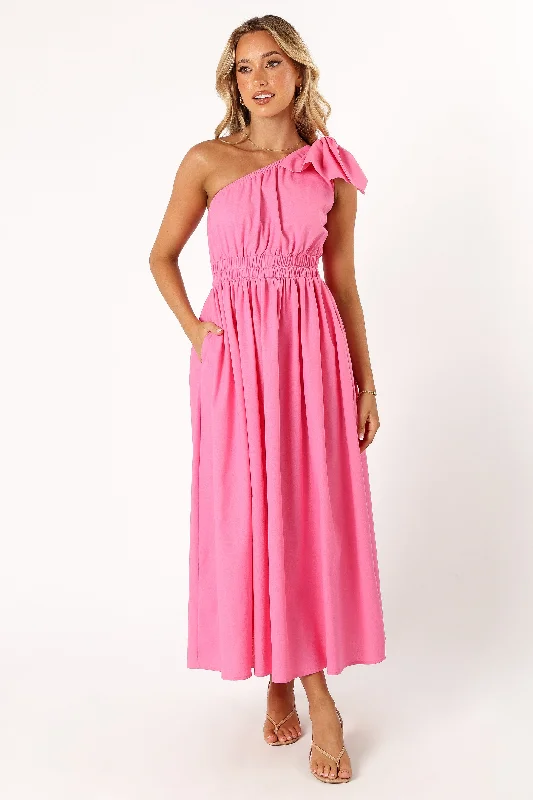 Kailey One Shoulder Maxi Dress - Hot Pink Comfortable Bohemian Maxi Dress