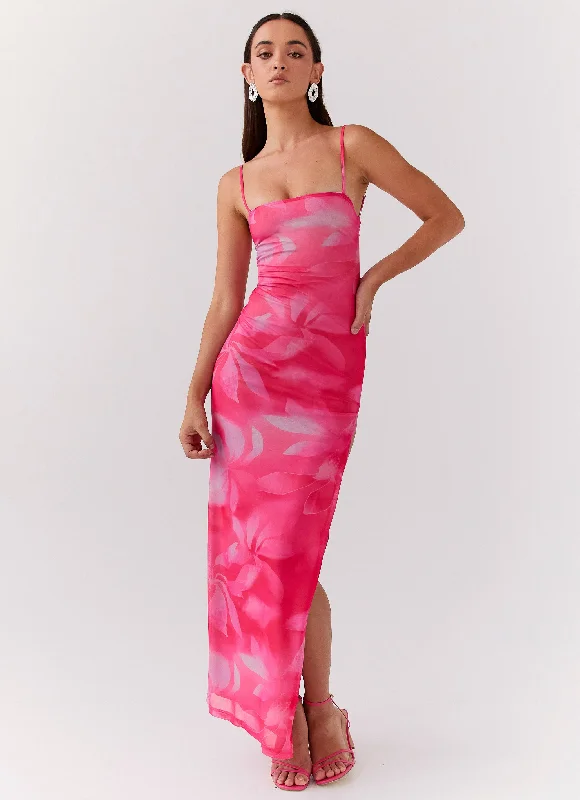 Life In Pink Maxi Dress - Abstract Bloom Trendy Printed Maxi Dress