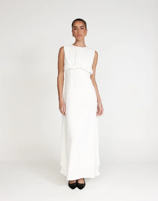 Liza Maxi Dress (White) Cozy Knitted Maxi Dress