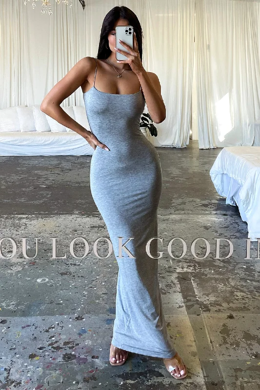 Mace Maxi Dress - Grey Classic Solid Maxi Dress