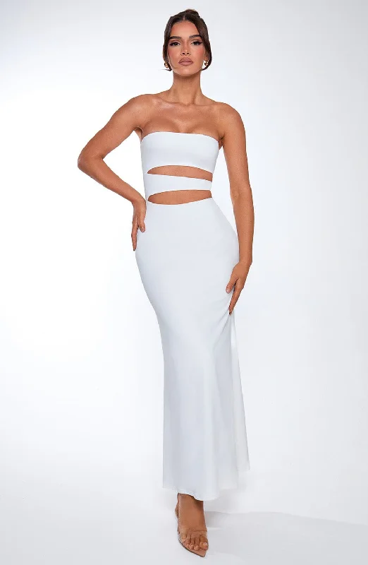 Milia Maxi Dress - White Cozy Maxi Dress with Slit