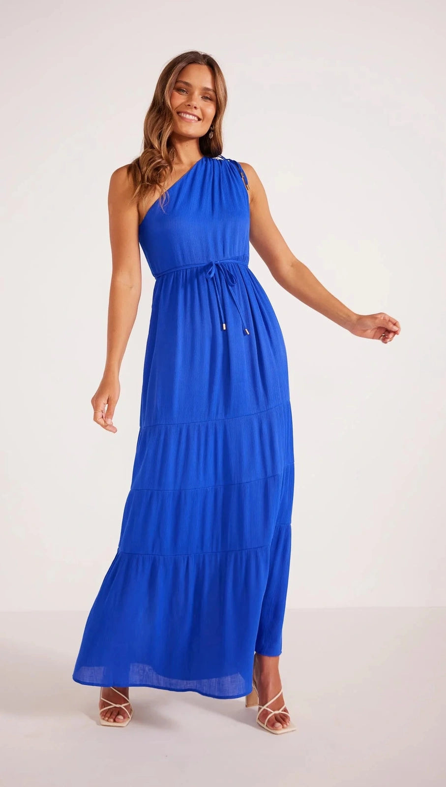 MINKPINK KAMEO ONE SHOULDER MAXI DRESS COBALT Elegant Wraparound Maxi Dress