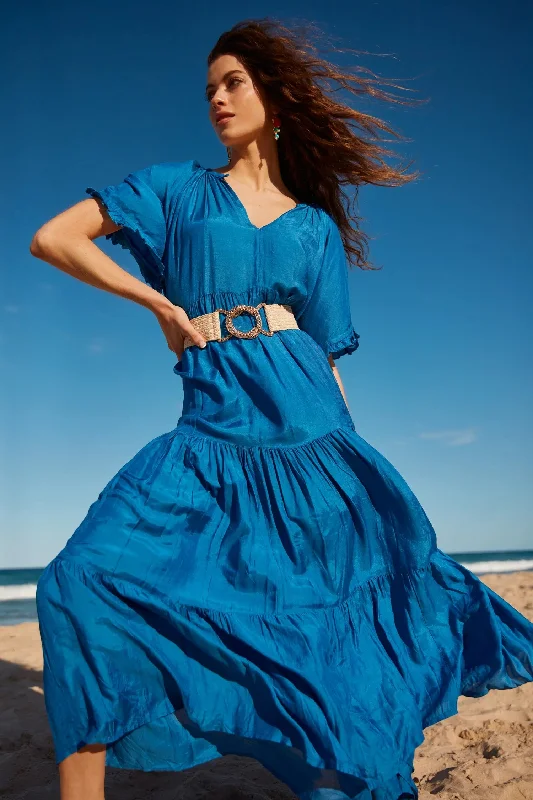 Naudic - R23-LV-1011 Amisha Short Sleeve Maxi Dress Fashionable Halter Neck Maxi Dress