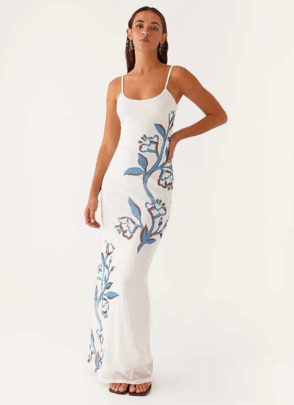 Orla Maxi Dress - Blue Floral Comfortable Long-Sleeve Maxi Dress