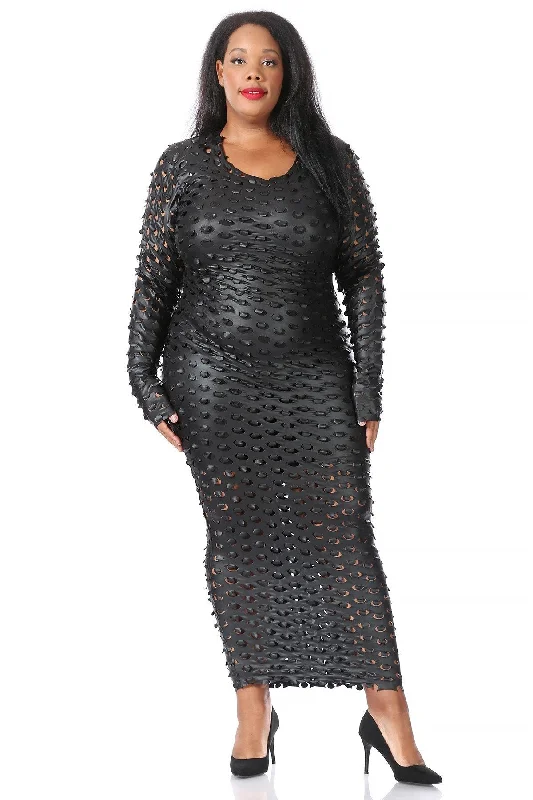 Plus Size Textured long sleeve maxi dress with a scoop neckline Trendy Printed Maxi Dress Plus Size Textured long sleeve maxi dress with a scoop neckline Trendy Printed Maxi Dress