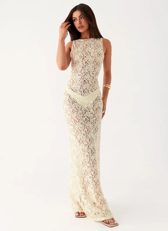 Promised Land Lace Maxi Dress - Ivory Elegant Maxi Dress with Drapes