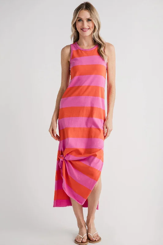 RD Style Striped Maxi Dress Stylish Pleated A-Line Maxi Dress