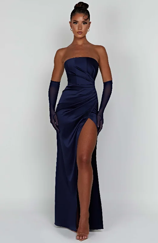 Safiya Maxi Dress - Navy Elegant Pleated Maxi Dress