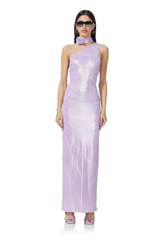 Savoy Maxi Dress - Orchid Shine Drape Cozy Maxi Dress with Slit