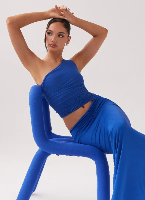 Seranella One Shoulder Maxi Dress - Cobalt Fashionable Sleeveless Maxi Dress