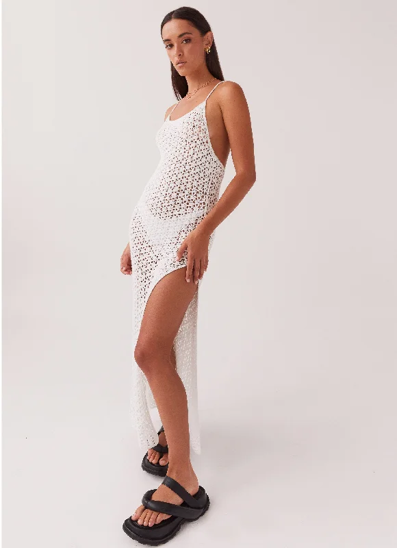 Shellie Crochet Maxi Dress - White Stylish Boho Chic Maxi Dress