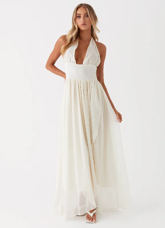 Somewhere New Maxi Dress - Ivory Comfortable Long-Sleeve Maxi Dress