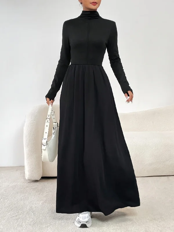 Stunning Cinched Waist Maxi Dress - Elegant Long Sleeve, A-Line Silhouette, Mock Neck Design, Perfect for Spring & Fall, Women's Clothing for Chic Occasions Stylish Boho Maxi Dress Stunning Cinched Waist Maxi Dress - Elegant Long Sleeve, A-Line Silhouette, Mock Neck Design, Perfect for Spring & Fall, Women's Clothing for Chic Occasions Stylish Boho Maxi Dress