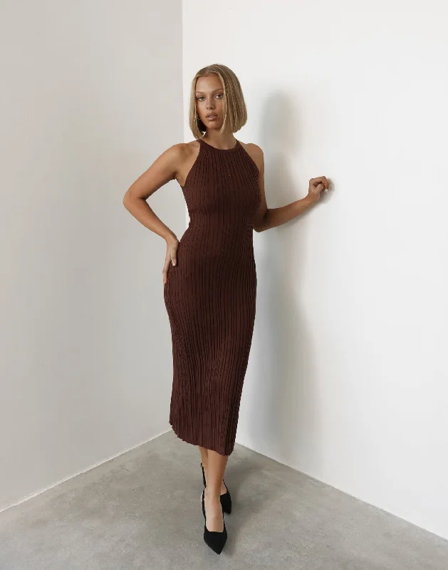 Vivian Maxi Dress (Cocoa) Stylish Maxi Dress with Frills