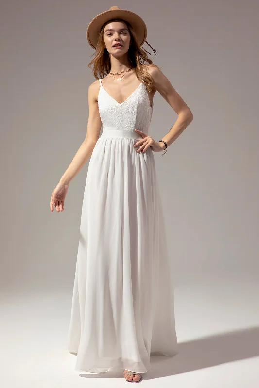 White Long Chiffon Bridesmaid Maxi Dress Chic Button-Up Maxi Dress