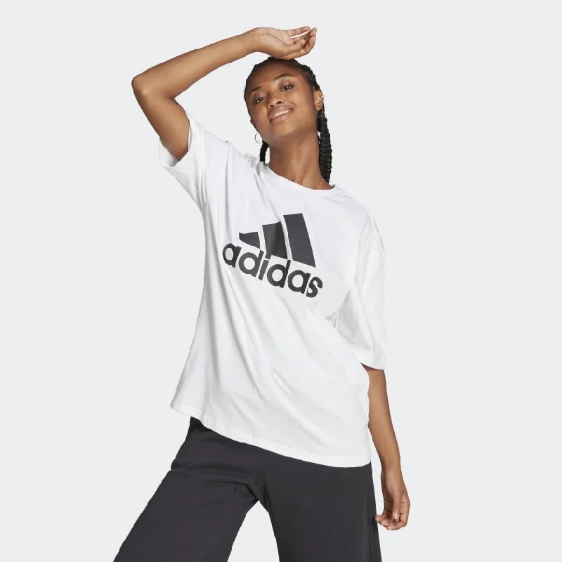 ADIDAS WOMEN'S ESSENTIALS BIG LOGO BOYFRIEND WHITE TEE Collared T-Shirt Boat Neck A-Line