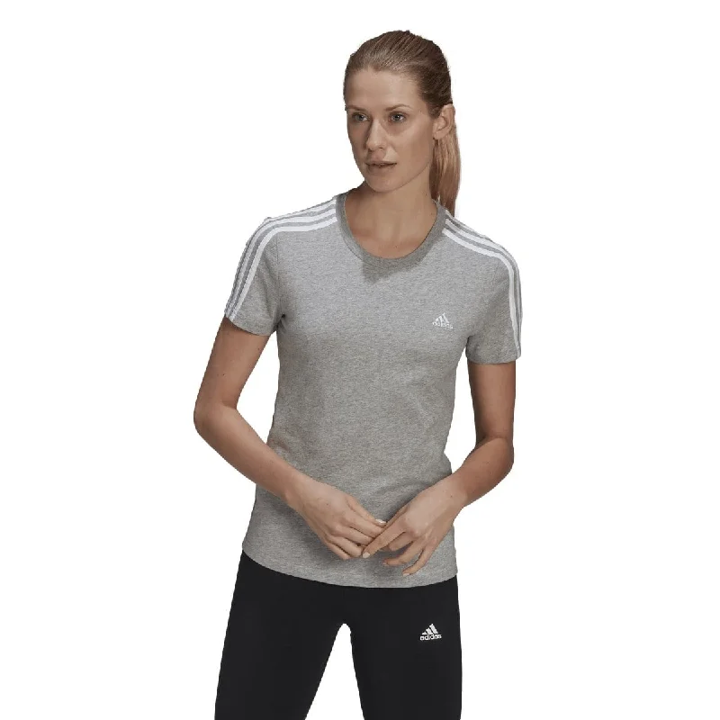 ADIDAS WOMEN'S LOUNGEWEAR ESSENTIALS SLIM 3-STRIPES GREY TEE Lace Blend Ribbed Blend Corduroy Blend