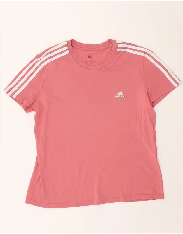 ADIDAS Womens T-Shirt Top UK 14 Large Pink Cotton Basic T-Shirt Crew Neck Short Sleeve