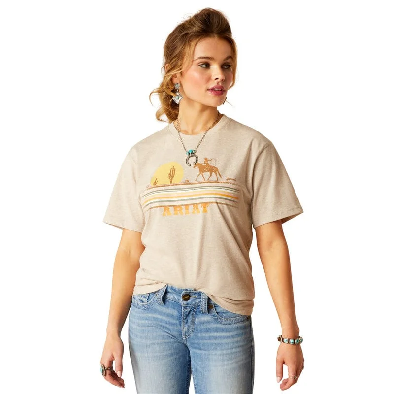 Ariat Women's Cowgirl Desert Oatmeal Heather Graphic T-Shirt 10048680 Zippered Front Buttoned Front Snap Front