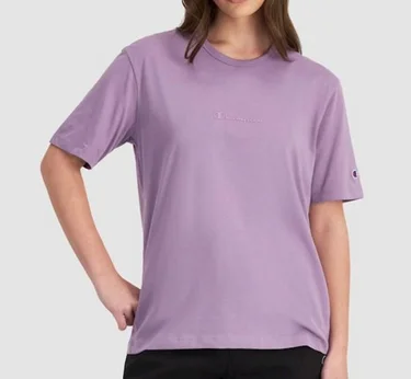 CHAMPION WOMEN'S SCRIPT TONAL PURPLE TEE Zippered Front Buttoned Front Snap Front