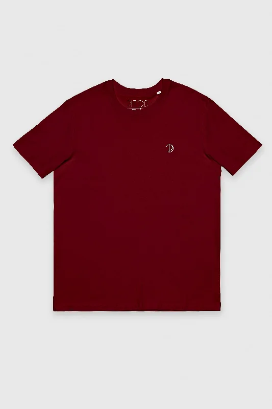 Burgundy Chest Logo T-Shirt Wool Fabric Cashmere Fabric Tweed Fabric