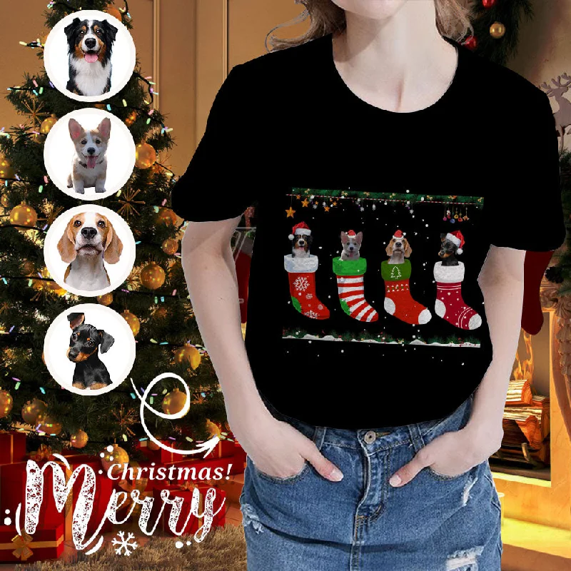 Custom Face Christmas Stocking Women's All Over Print T-shirt Rayon Fabric Velvet Fabric Corduroy Fabric