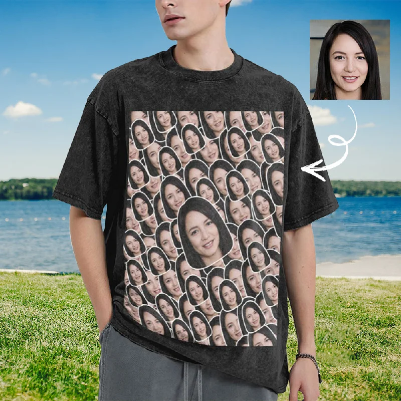 Custom Face Stickers Bootleg Shirt Vintage Oversized Unisex T-shirt Solid Print Embellished