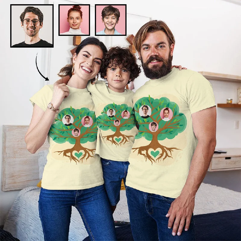 Custom Faces Family Love Green Tree T-shirt Sequined Glittery Shiny