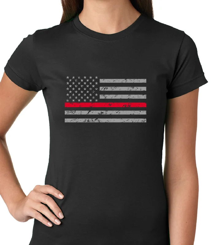 Firefighter Thin Red Line American Flag - Support Firefighter Department Horizontal Ladies T-shirt Front Pockets Side Pockets Patch Pockets Firefighter Thin Red Line American Flag - Support Firefighter Department Horizontal Ladies T-shirt Front Pockets Side Pockets Patch Pockets