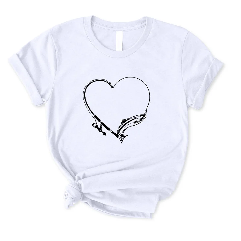 Fishing Rod Heart T-Shirt for Women Handmade Hand-knitted Hand-woven
