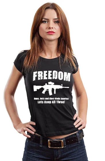 Freedom Guns Guts Glory Girl's T-Shirt Front Pockets Side Pockets Patch Pockets