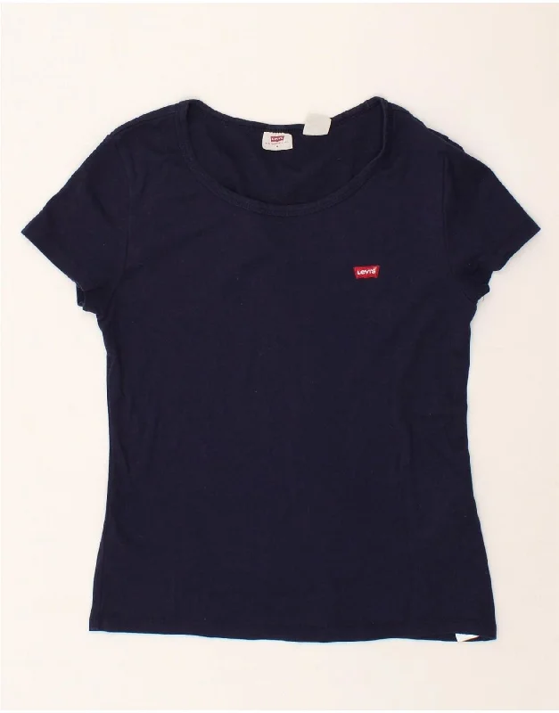 LEVI'S Womens T-Shirt Top UK 12 Medium Navy Blue Polka Dot Checkered Tartan