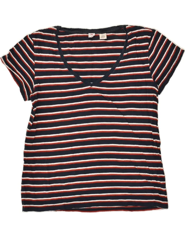 LEVI'S Womens T-Shirt Top UK 16 Large Navy Blue Striped Cotton Machine Wash Dry Clean Hand Wash