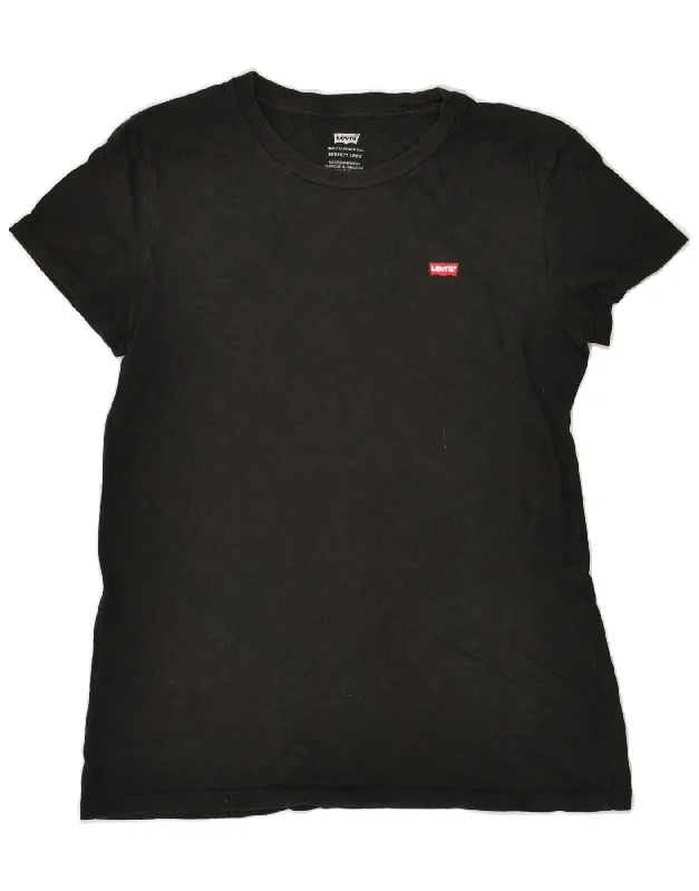 LEVI'S Womens T-Shirt Top UK 6 XS Black Cotton Lace Blend Ribbed Blend Corduroy Blend