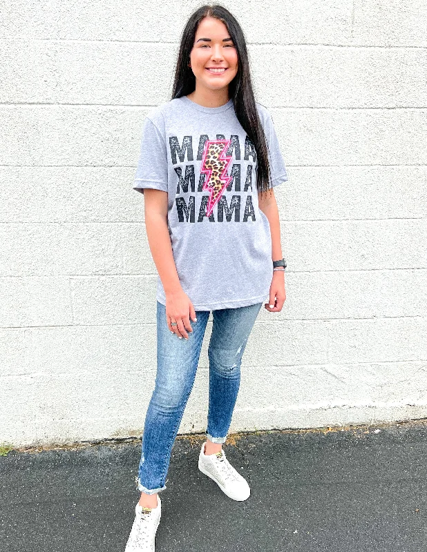 Mama Pink Leopard Lightening Bolt Tee Ribbed T-Shirt High Neck Heavyweight