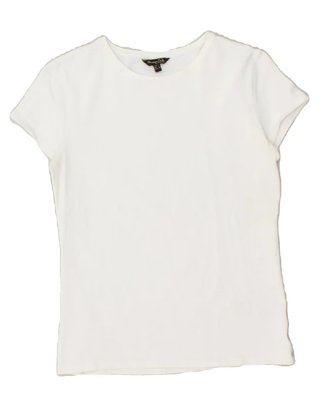 MASSIMO DUTTI Womens T-Shirt Top UK 14 Large White Cotton Anti-Pilling Machine Wash Handmade