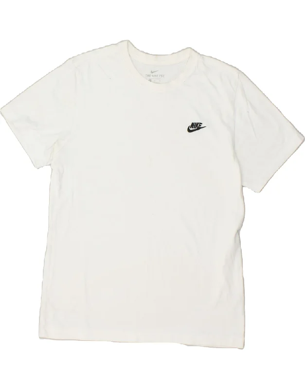 NIKE Womens T-Shirt Top UK 14 Medium White Cotton Mesh Blend Leather Blend Suede Blend