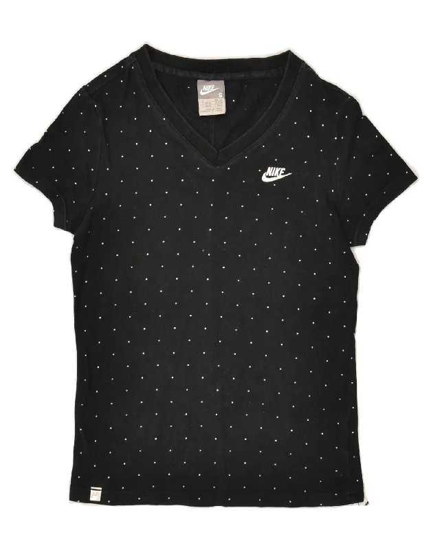 NIKE Womens T-Shirt Top UK 8/10 Small Black Spotted Mesh Canvas Denim