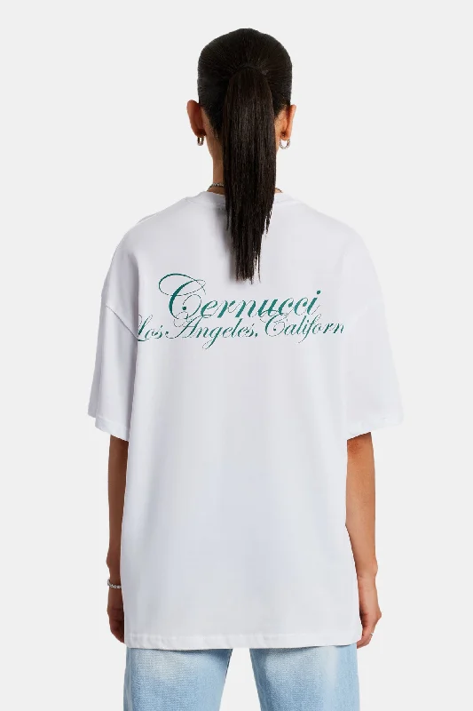 Oversized California Text Print T-Shirt - White Notch Collar Peter Pan Collar Cowl Neck Oversized California Text Print T-Shirt - White Notch Collar Peter Pan Collar Cowl Neck