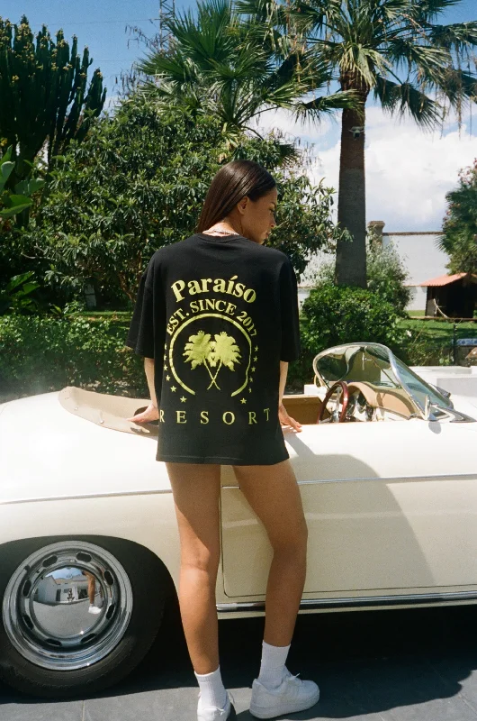 Oversized Palm Print T-Shirt - Black Embroidered Appliqued Beaded