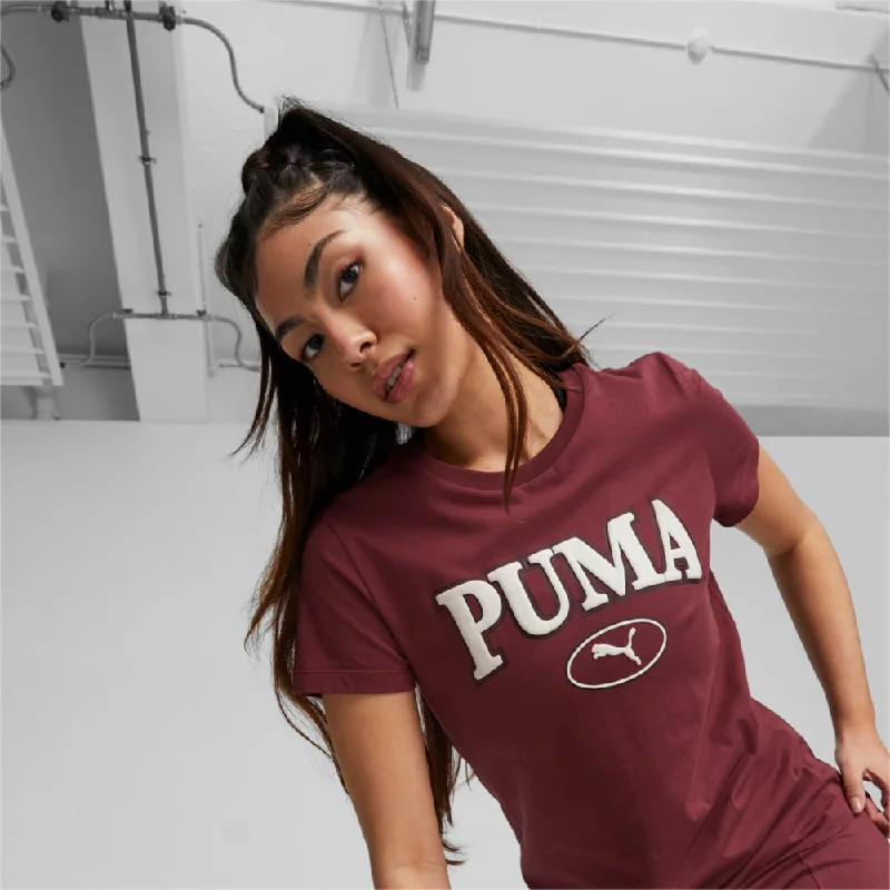 PUMA WOMEN'S SQUAD RED TEE Striped Floral Plaid