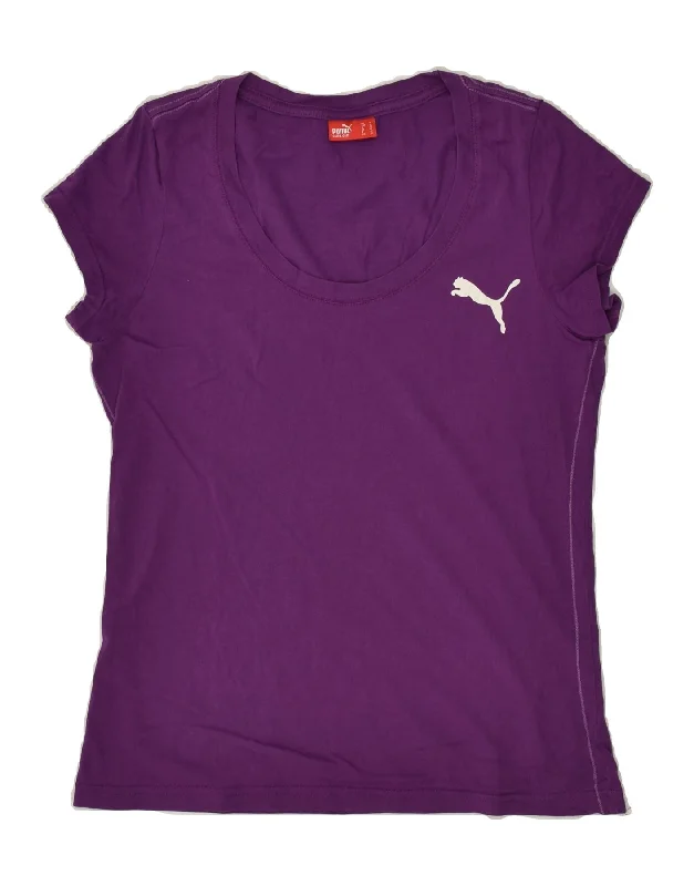 PUMA Womens T-Shirt Top UK 12 Medium  Purple Chenille Brocade Lace