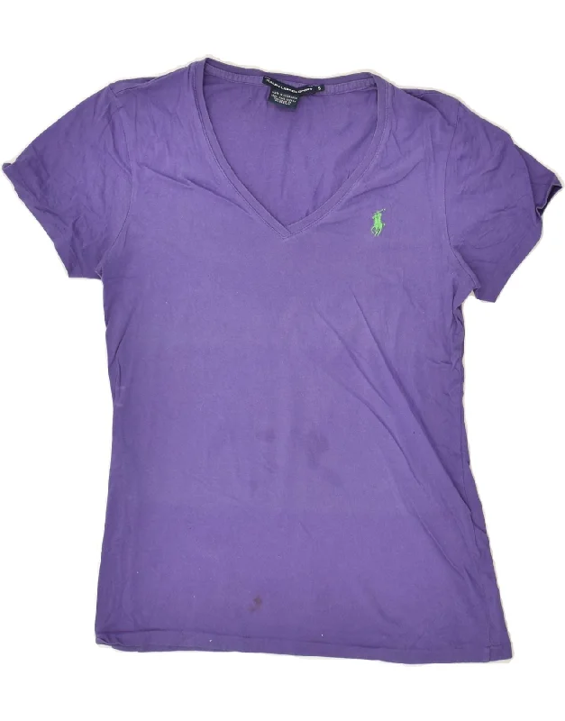 RALPH LAUREN Womens T-Shirt Top UK 10 Small Purple Cotton Hooded Caped Shawl Collar