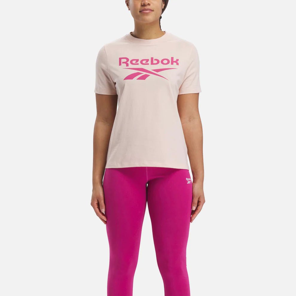 REEBOK WOMEN'S IDENTITY BIG LOGO PINK TEE Basic T-Shirt Crew Neck Short Sleeve