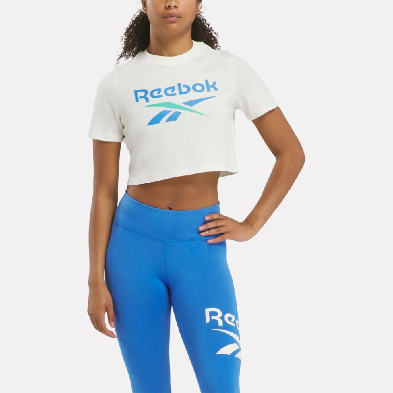 REEBOK WOMEN'S IDENTITY BIG LOGO CROP CHALK WHITE TEE Jersey Fabric Tulle Fabric Batik Fabric