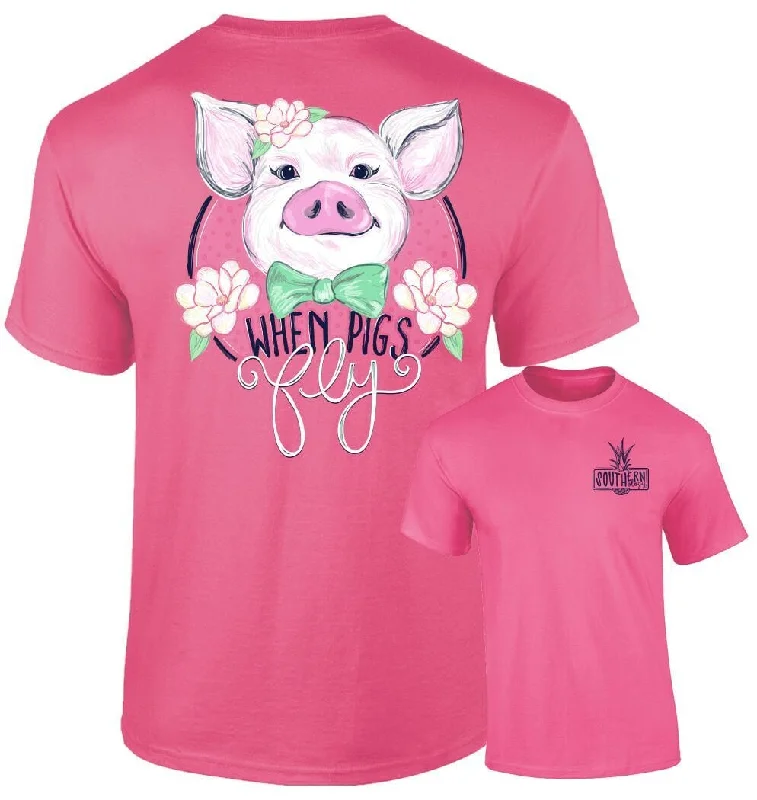 Southernology Women's When Pigs Fly Tee Collared T-Shirt Boat Neck A-Line