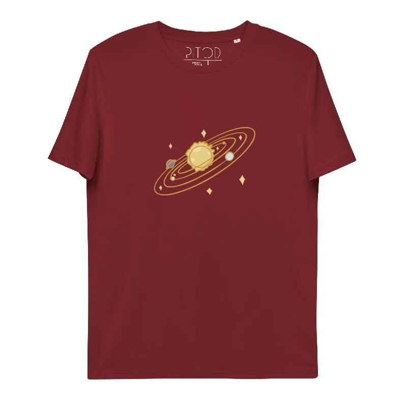 Burgundy Star System T-Shirt Notch Collar Peter Pan Collar Cowl Neck