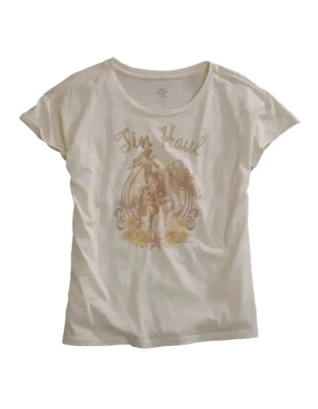 Tin Haul Buckin Cowgirl (White) - Women's T-Shirt Mesh Blend Leather Blend Suede Blend Tin Haul Buckin Cowgirl (White) - Women's T-Shirt Mesh Blend Leather Blend Suede Blend