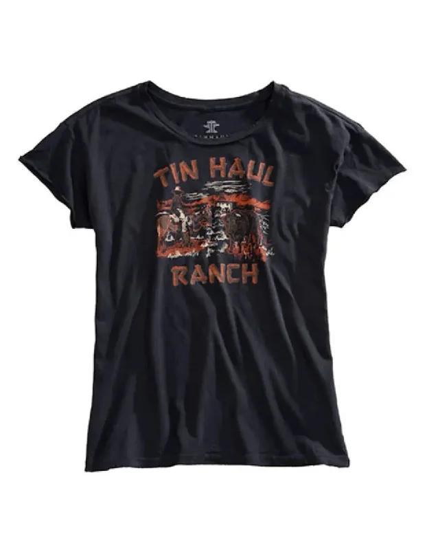 Tin Haul "Tin Haul Ranch" Logo (Grey) - Women's T-Shirt Polka Dot Checkered Tartan