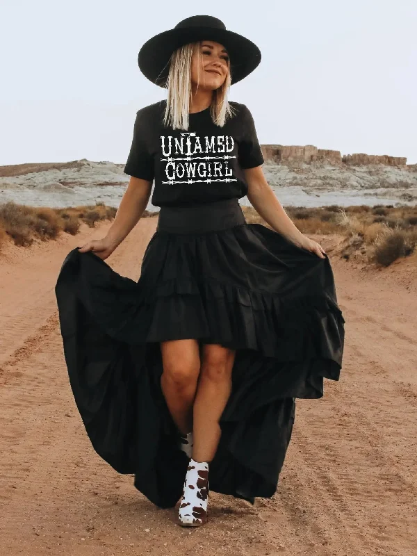 Untamed Cowgirl Tee - Black Striped Floral Plaid